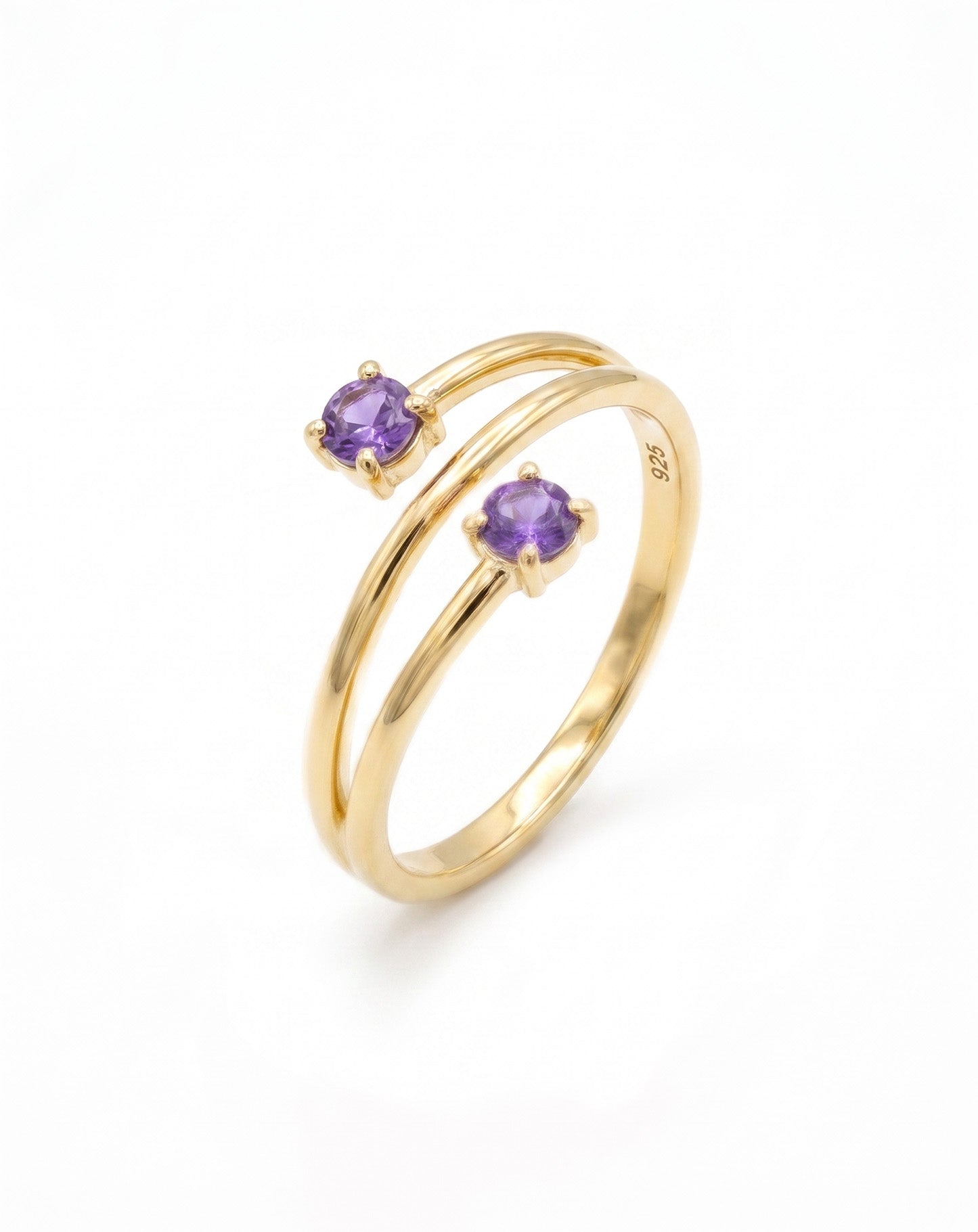 Twin Violet Minimal Gümüş Yüzük