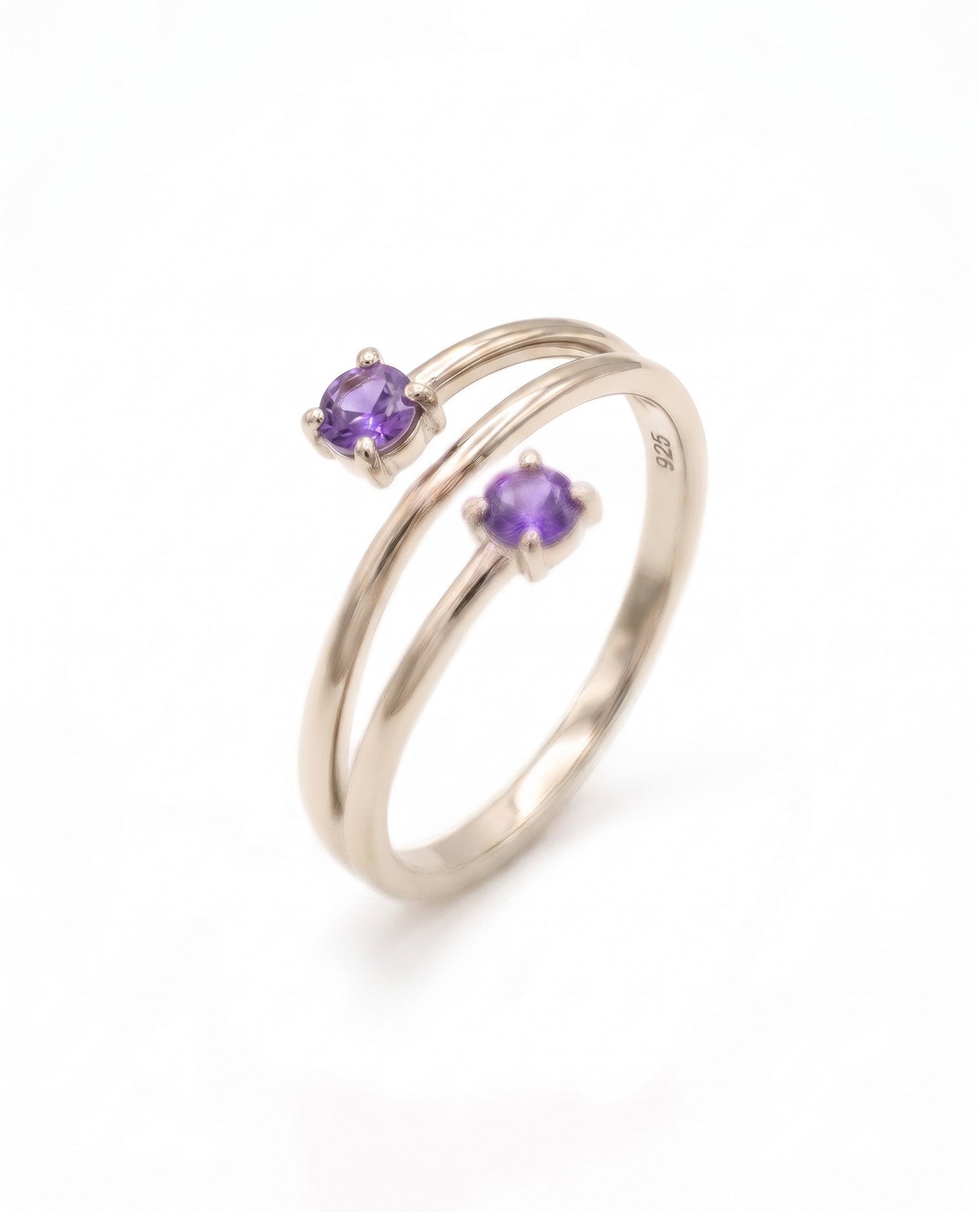 Twin Violet Minimal Gümüş Yüzük